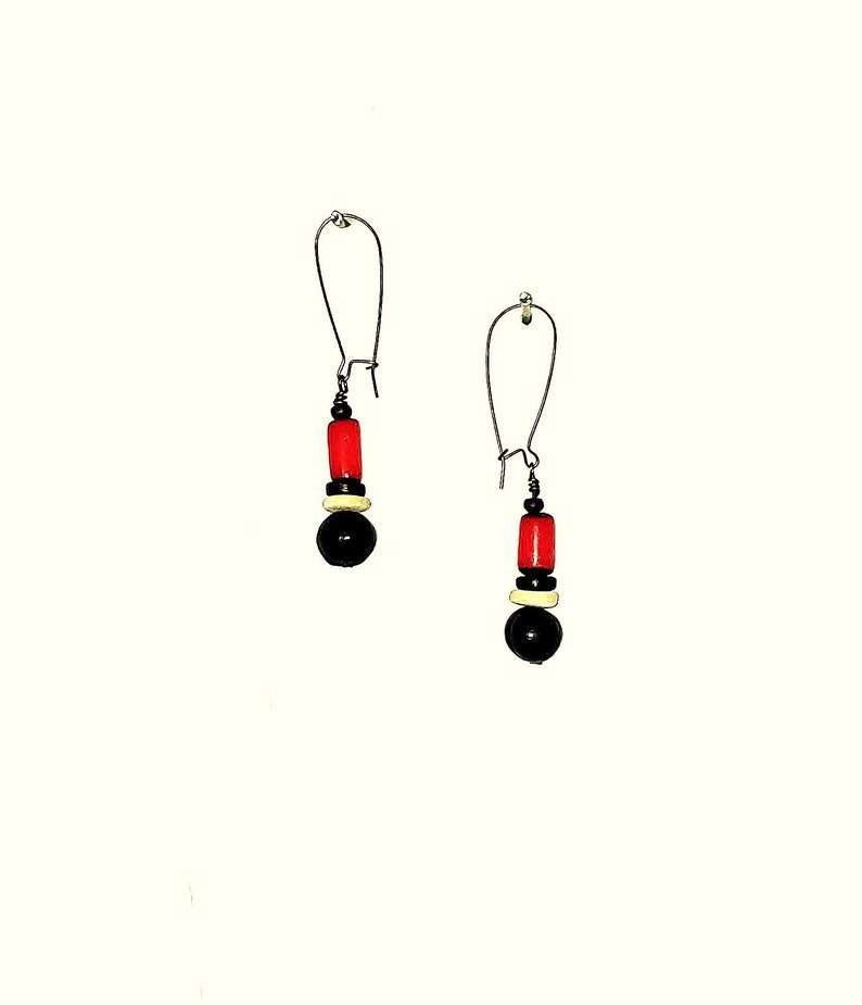 Red Black and White Caribbean Flair Loc Jewel and Earrings Set Dreadlock Jewelry