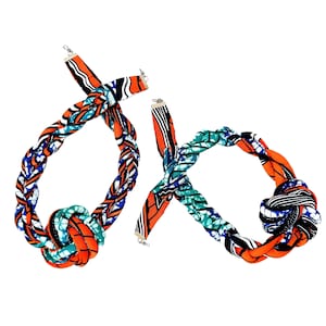 Necklace - African-Print Knot and Braided Design Statement Necklace and Button Earrings