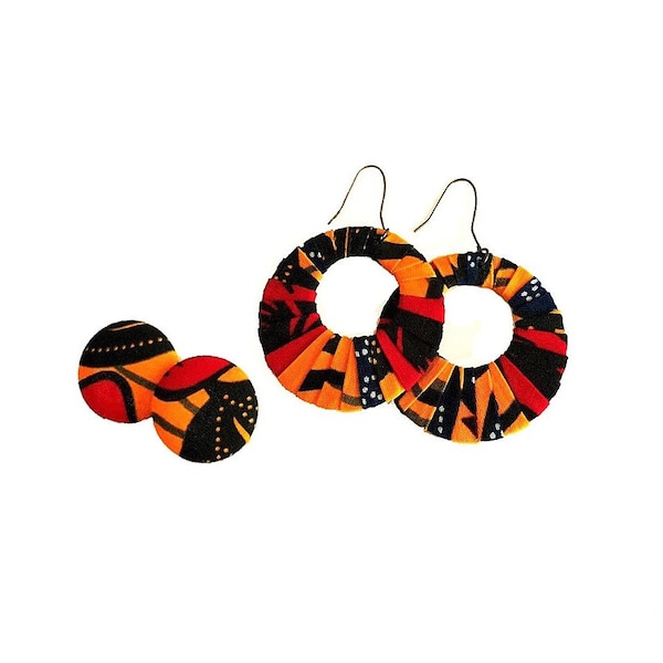 Earring Fab - African-Print Wrapped Circle or Button Earrings