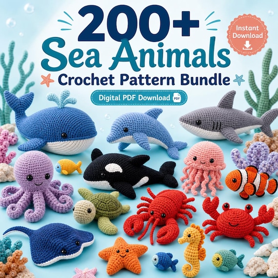200+Sea Creature Crochet Pattern Bundle: 200+ Ocean Animals Amigurumi PDF