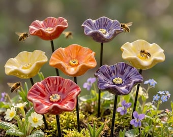 Handgemaakt bijenwaterstation, keramische bestuiver tuinpaal, vlinder- en bijenwaterbak, tuindecorcadeau, lente buitendecor