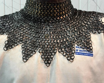 Handcrafted Blackened Chainmail Bishop's Mantle – Riveted Mild Steel Collar, Leather Guard