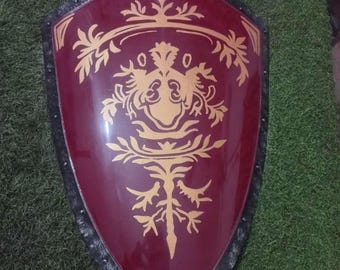 Handcrafted Crusader Heater Shield  Medieval Wooden Shield with Gold Lion Crest for Costume,