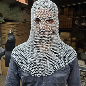 Handmade Aluminum Chainmail Coif – 10mm 16 Gauge Butted Armor Head Protection