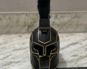 Handmade Blackened Steel Spartan Helmet with Black Plume – Medieval Warrior Armor