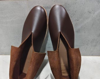 Handicraft Authentic Medieval Leather Viking Footwear  Handmade Brown Turn Shoes for Historical Costume
