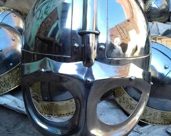 Handcrafted Medieval Viking Spectacle Helmet  Polished Mild Steel  Helmet with Face Guard