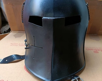 Handmade Black Crusader Helm: Mild Steel Knight Templar Costume Helmet