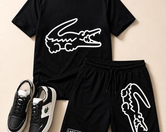 Men’s Lacoste Cotton T Shirt & Shorts Set, Summer Casual Streetwear Outfit