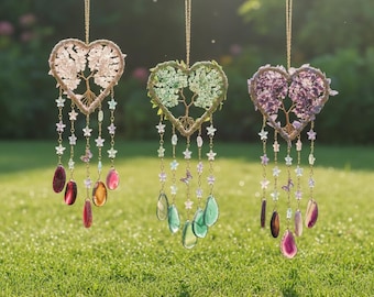 Colgante Árbol de la Vida con Gema, Atrapasol de Cristal Boho, Joyería para Sanación de Chakras, Decoración Feng Shui, Regalo Artesanal de Cristal Sanador, Regalo para Ella