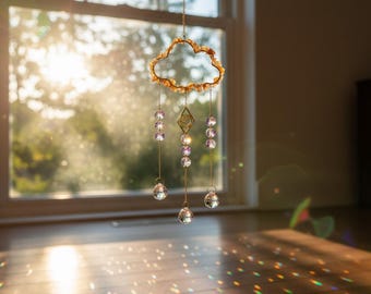 Atrapasueños colgante de cristal con forma de nube, regalo para el Día de la Madre, atrapasol con forma de luna creciente, decoración bohemia para el hogar, atrapasol de amatista, creador de arcoíris.