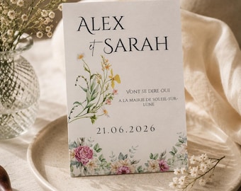 Faire-part mariage minimaliste floral – Invitation mariage romantique – Carte élégante bohème – Modèle A6 à imprimer