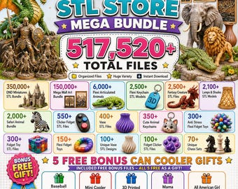 3D Print STL Bundle, 517,520+ STL Files Mega Bundle, Flexi Animals, Keychains, Fidget Toys, Lamps, Vases, Wall Art, Miniatures