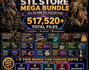 3D Print STL Bundle, 517,520+ STL Files Mega Bundle, Flexi Animals, Keychains, Fidget Toys, Lamps, Vases, Wall Art, Miniatures