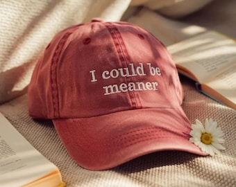 Embroidered "I Could Be Meaner" Baseball Hat: Vintage Washed Cotton