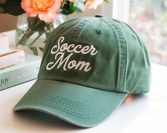 Washed Cotton Cap: "Soccer Mom" Embroidered Hat, Adjustable Strap