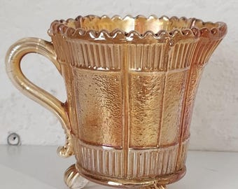 Lattiera vintage Sowerby Marigold Carnival Glass, modello Lea, 9 cm