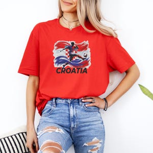 Croatian Football Gift, Croatia Soccer Fan Shirt Match Day Supporter Graphic Tee, Patriotic Country Unisex T-Shirt afbeelding 2
