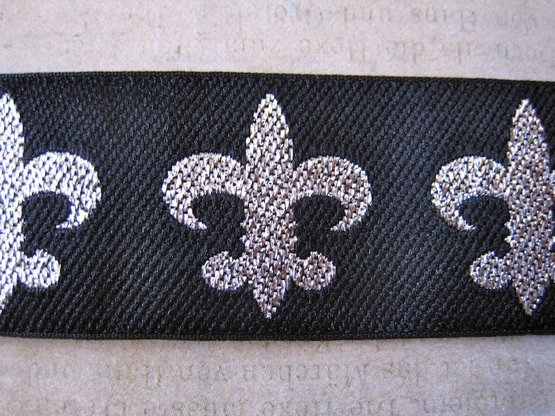 Trim Black and Silver Fleur De Lys Ribbon Trim Sewing Findings Supplies 3 Foot Length by BySupply image 2