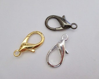 Lobster Claws: 5 Extra Large Silver Gold or Gunmetal Plated Lobster Claws Claps 29mm by 16mm by BySupply