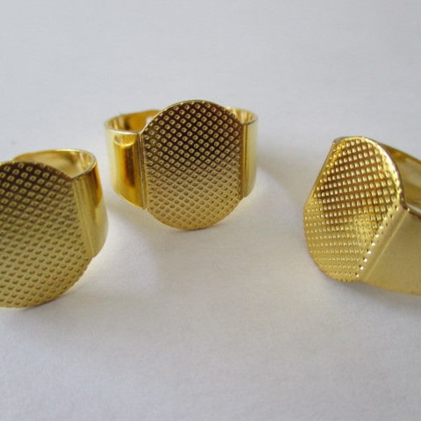 Ring Base Sturdy Adjustable Gold Plated Ring Bases with a 15mm by 10mm Gluing Pad Lot of 5 by BySupply