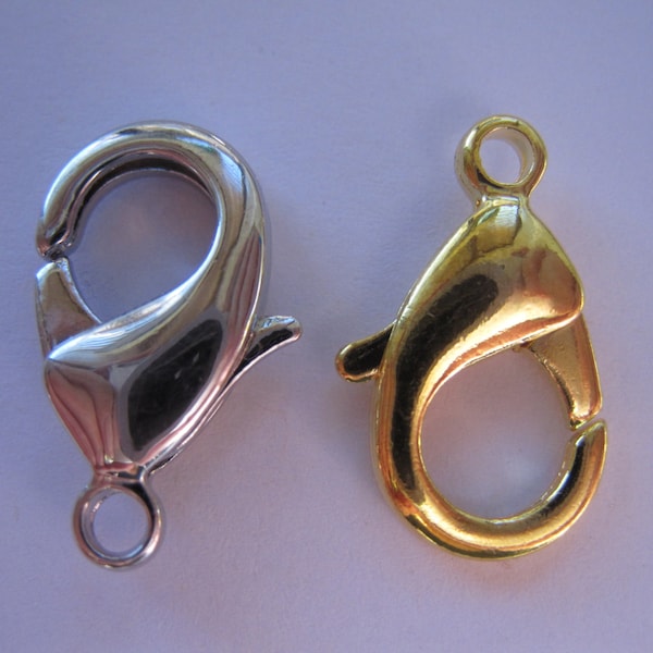 Lobster Claws 10 Large Silver or Gold Fermoirs Finding Jewelry Supplies Large Clasps 16mm by 8mm by BySupply