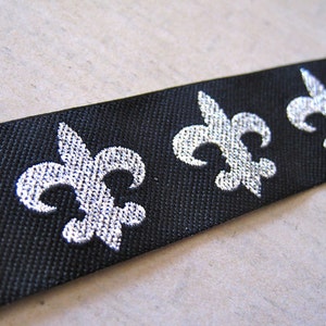 Trim Black and Silver Fleur De Lys Ribbon Trim Sewing Findings Supplies 3 Foot Length by BySupply image 1
