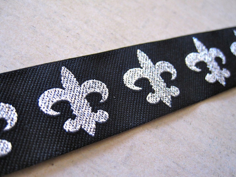 Trim Black and Silver Fleur De Lys Ribbon Trim Sewing Findings Supplies 3 Foot Length by BySupply image 1