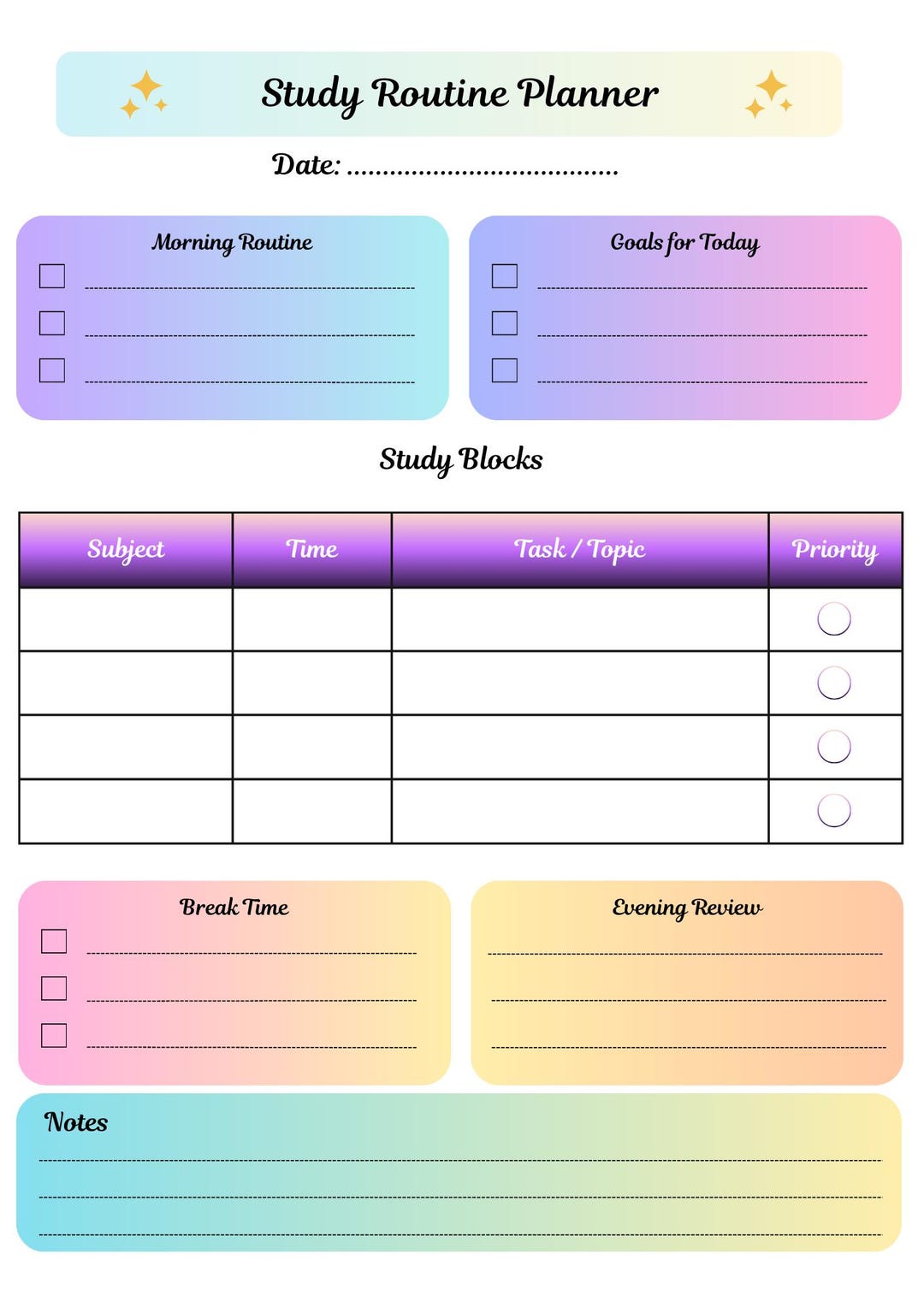 Study Routine Planner Printable | Daily Study Routine | Student ...