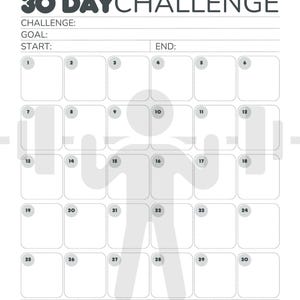 May include: White 30-day plank challenge calendar with the word "PLANK" in red at the top. The calendar has a grid of 30 numbered boxes, a stick figure, and a silhouette of a person doing a plank exercise.