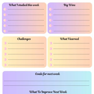 Planificador semanal de estudio imprimible | Planificador de reflexión sobre el estudio | Revisión semanal del estudiante | Planificador de productividad de estudio | Planificador académico