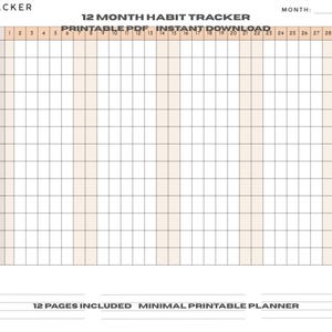 Habit Tracker Printable Monthly Habit Tracker PDF Minimalist Habit Tracker 31 Day Habit Tracker Printable Planner Insert Instant Download