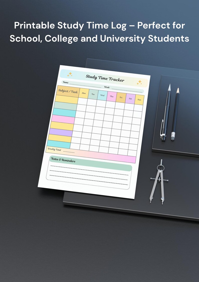 Study Time Tracker Printable | Student Study Log | Study Session ...