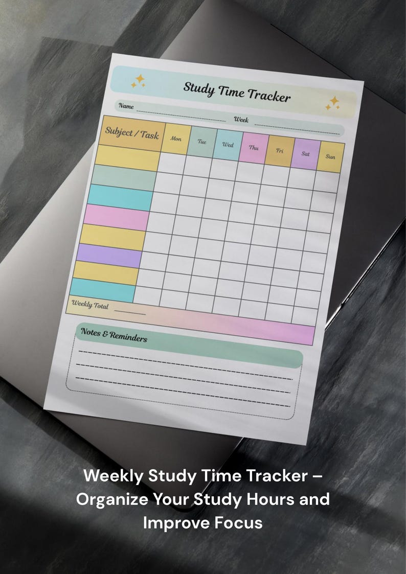 Study Time Tracker Printable | Student Study Log | Study Session ...