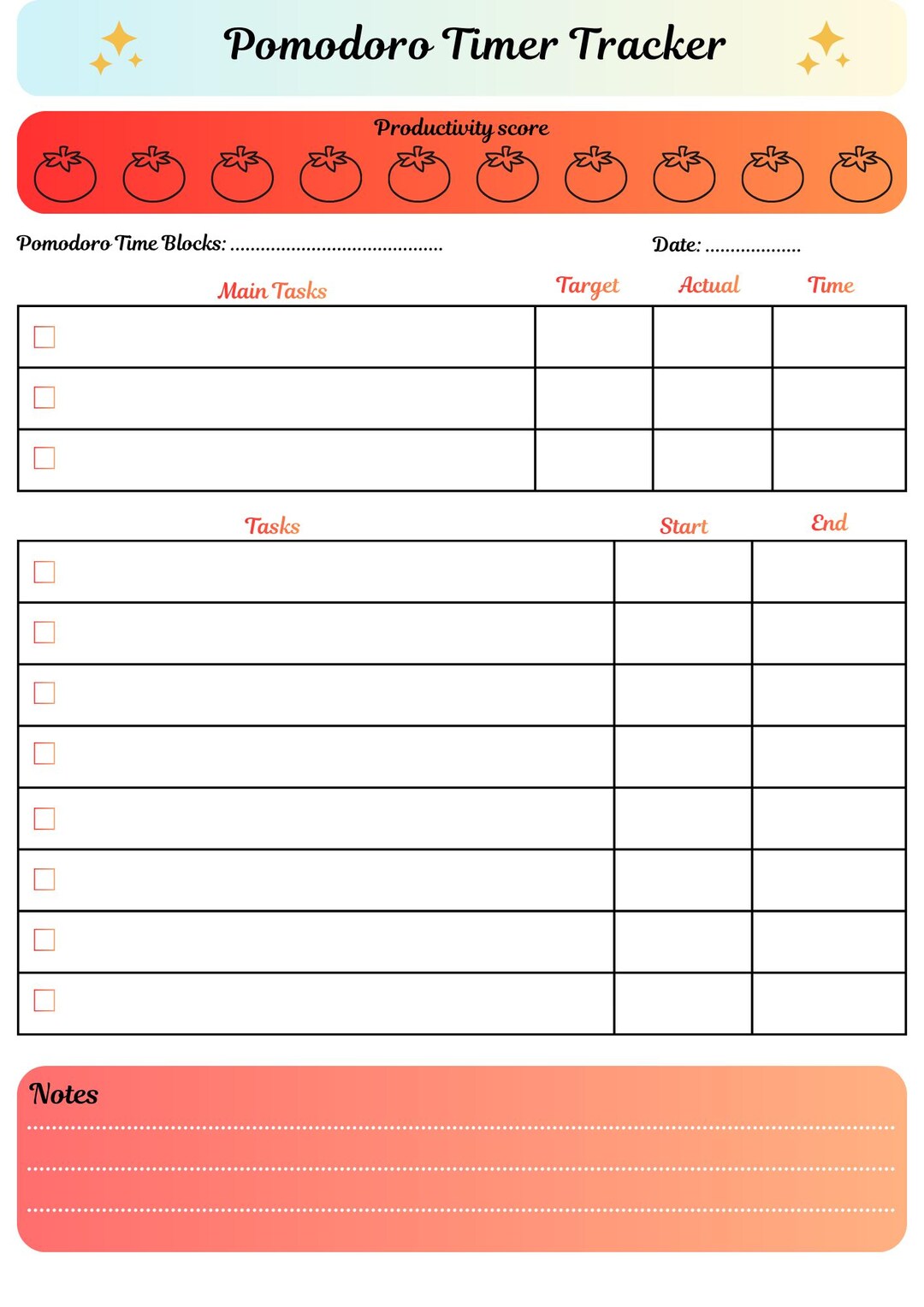 Timer Check Sheet Tomato Timer Tracker Printable | Tomato Planner | Study Timer Sheet ...