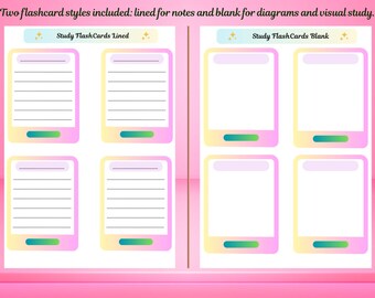 Study Flashcards Printable | Lined & Blank Flashcard Template | Aesthetic Study Cards | Student Revision Flashcards | Exam Study Tool