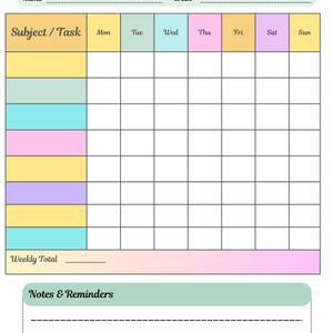 Planificador de tiempo de estudio imprimible | Registro de estudio para estudiantes | Seguimiento de sesiones de estudio | Planificador de estudio semanal | Plantilla imprimible para la productividad en el estudio