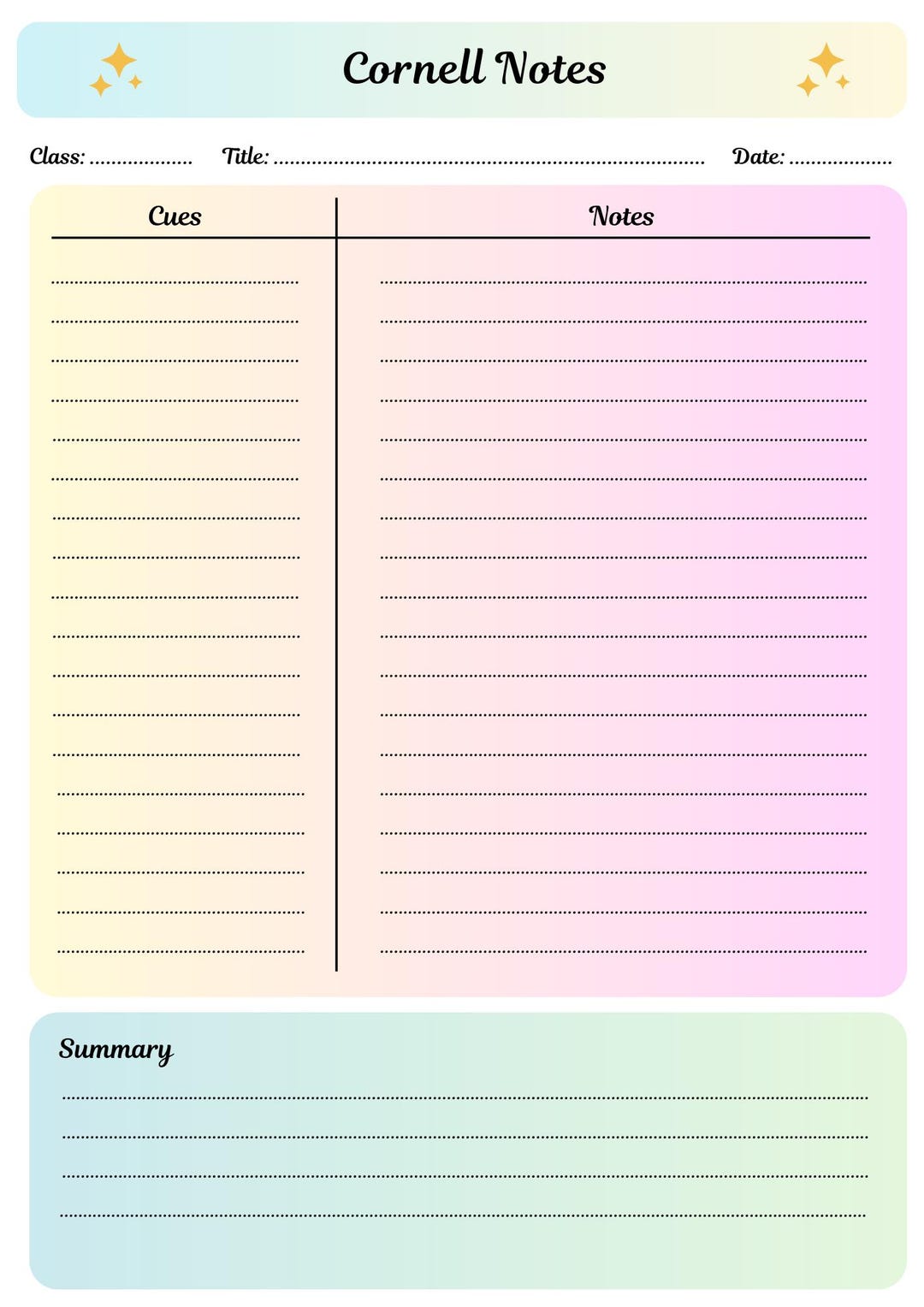 Student Note Taking Template.pdf Cornell Notes Template Printable | Student Note Taking Template ...