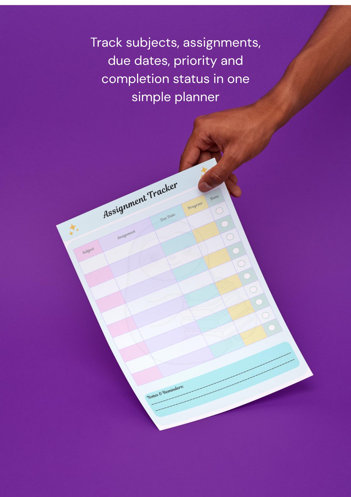 Assignment Tracker Printable, Student Homework Planner, College ...