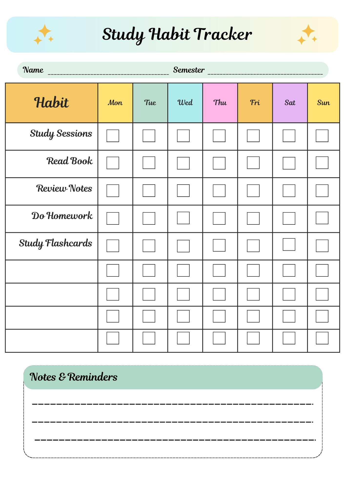 Study Habit Tracker Printable | Study Routine Tracker | Weekly Study ...