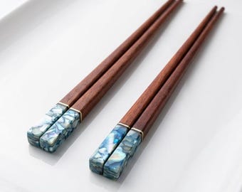 Handgefertigte Chopsticks, Holz Stäbchen mit Inlay, Geschenk zur Küche
