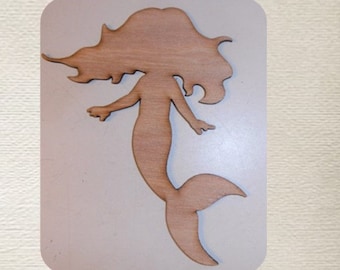 Baby Mermaid  (Large ) Wood Cut Out -  Laser Cut