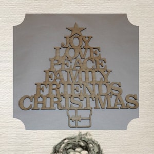 Christmas Tree / Word Art /  (Medium) Wood Cut Out - Laser Cut