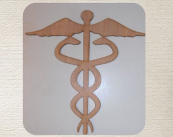 Caduceus / Medical Symbol  (Large ) Wood Cut Out -  Laser Cut
