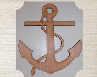 Anchor with Rope / Nautical  (Large ) Wood Cut Out -  Laser Cut