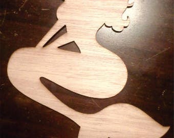 mermaid sitting wood cutout LARGE