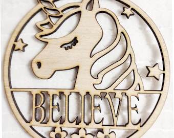 Cute Unicorn / Nursery Wall Art or Mongram/ Wall Art-  (Large ) Wood Cut Out -  Laser Cut
