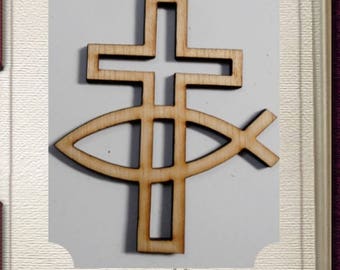 Cross and Ichthys Ornament - Laser Cut Wood