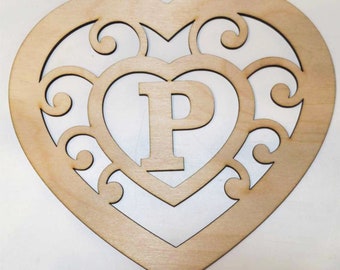 Fancy Heart Monogram (Large ) Wood Cut Out -  Laser Cut /Personalized Free