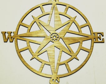 Nautical Compass - Laser Cut Wood - Large
